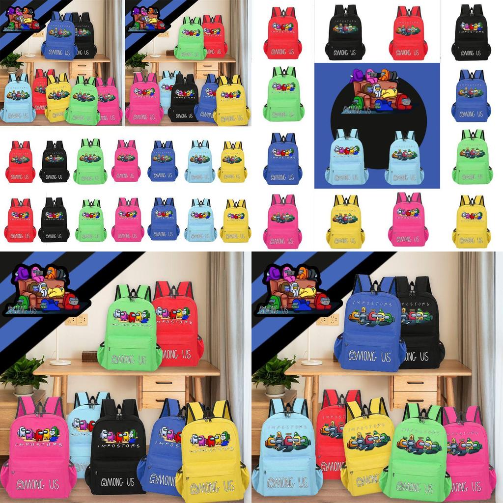 Among Us Children Lightweight Canvas Backpack With Letter Design For School And Travel