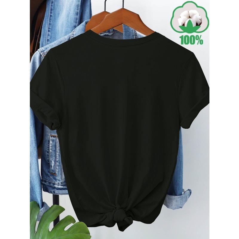 European Size Short-Sleeve T-Shirt with Rose Pattern Print