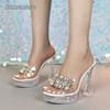 12CM Damen High Heels Transparente PVC-Sandalen mit Absatz Strass-Plateau-Schuhe für Damen Mode Party Tacones Große Größen 34-43