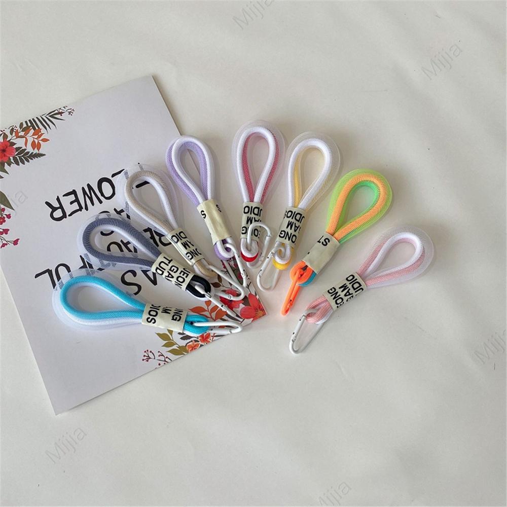 Mesh Fluorescent Keychains Mobile Phone Strap Bag Pendant Double Color Braided Rope Car Key Holder Accessories Gift