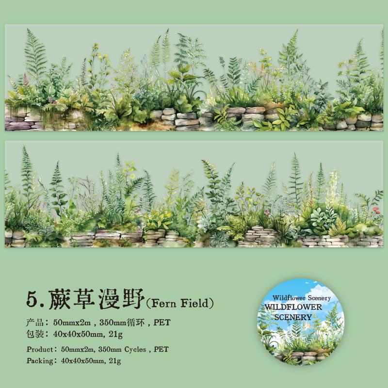 PET Tape Mountain Wild Flower Realm Series Flower Stone Landscape Outdoor Hand Account Collage Material DIY Decoration Card Gift