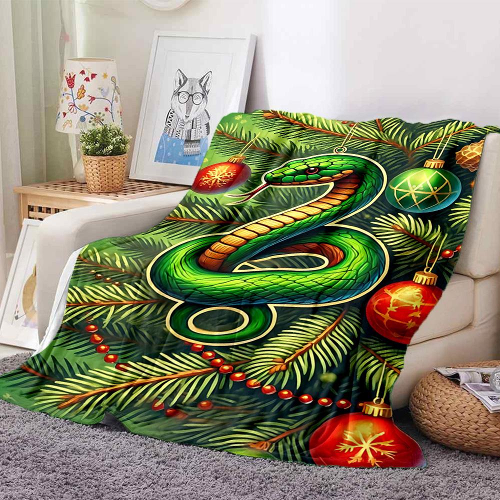 1pc Christmas Snake Ornament Blanket - Lightweight Flannel Fleece with Digital Printing, Soft Warm for Sofa, Travel, Camping, Office Yy251018323