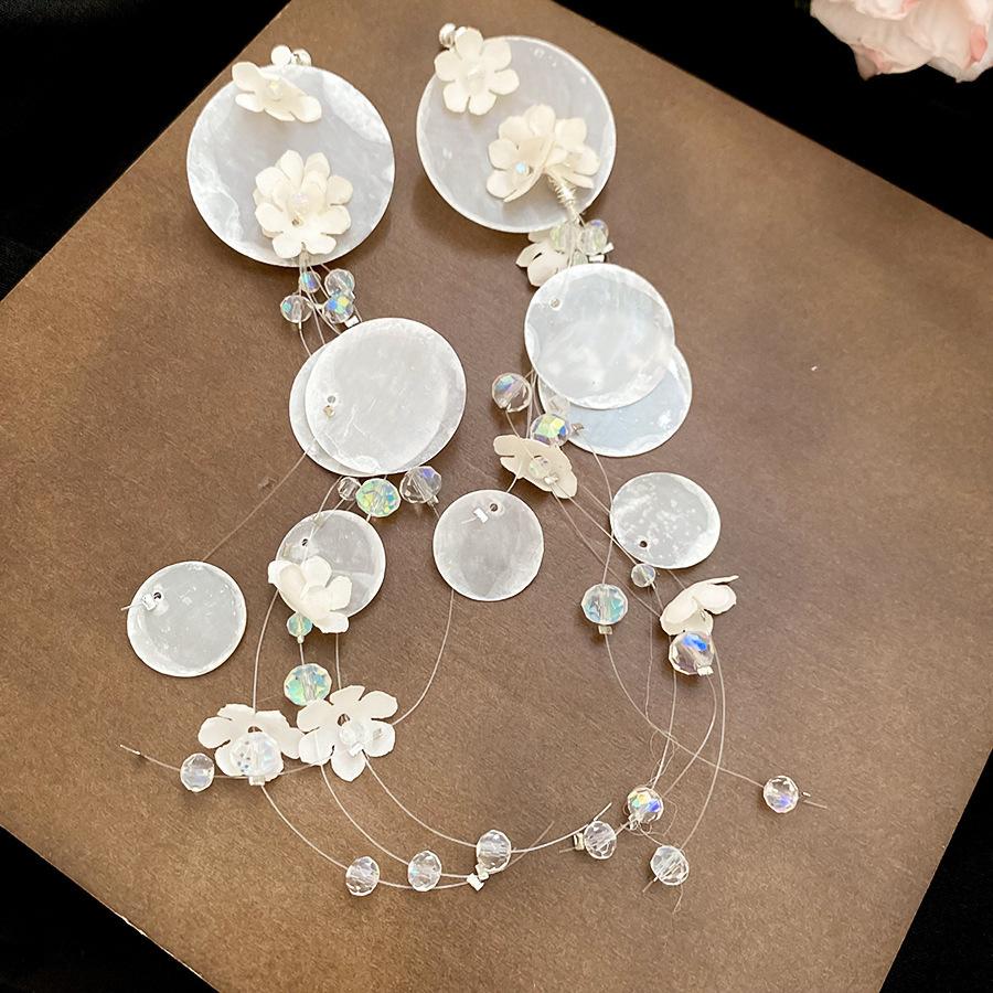 Seaside vacation style flower shell fringed long earrings stud earrings women's earrings design sense