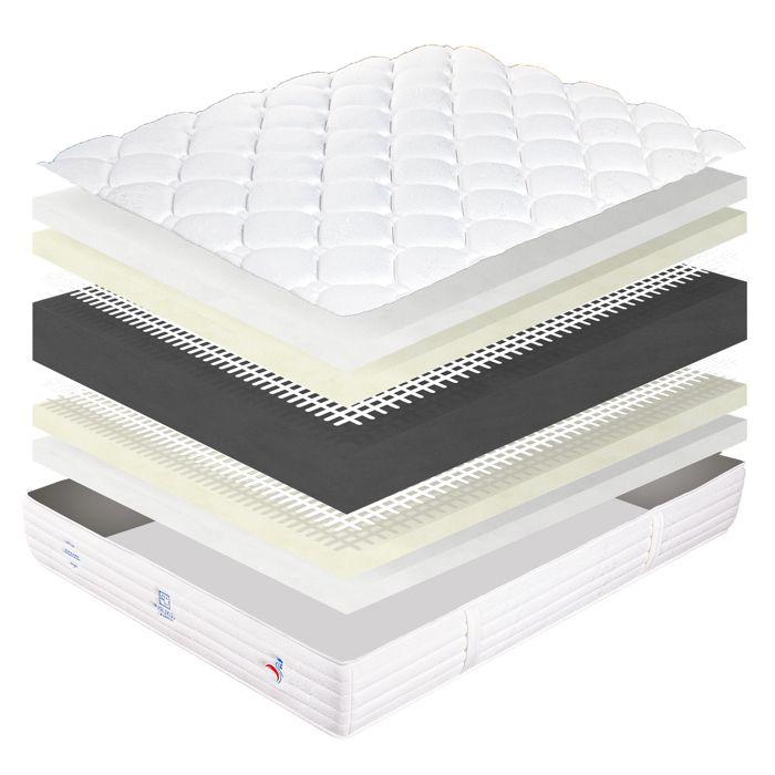 Ensemble matelas Patriote Mousse, 27 cm mémoire de forme , ferme réversible+sommier blanc ep 13cm + 2 oreillers + couette