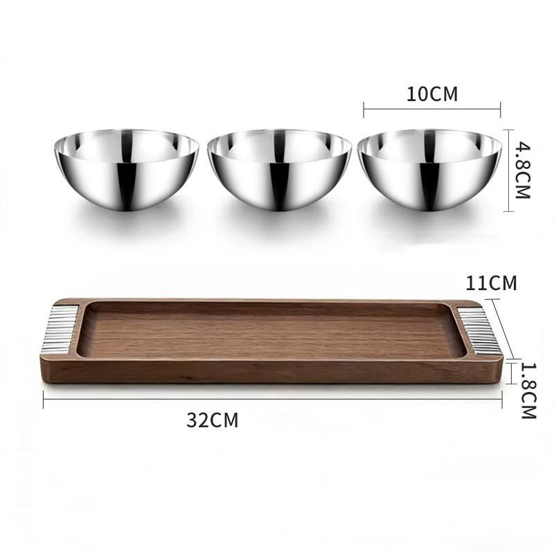 Wooden Tray, Snack, Nut Platter, Mirror Stainless Steel Bowl, Pudding Bowl, Fruit Plate, Seasoning Bowl, Tableware, Kitchenware