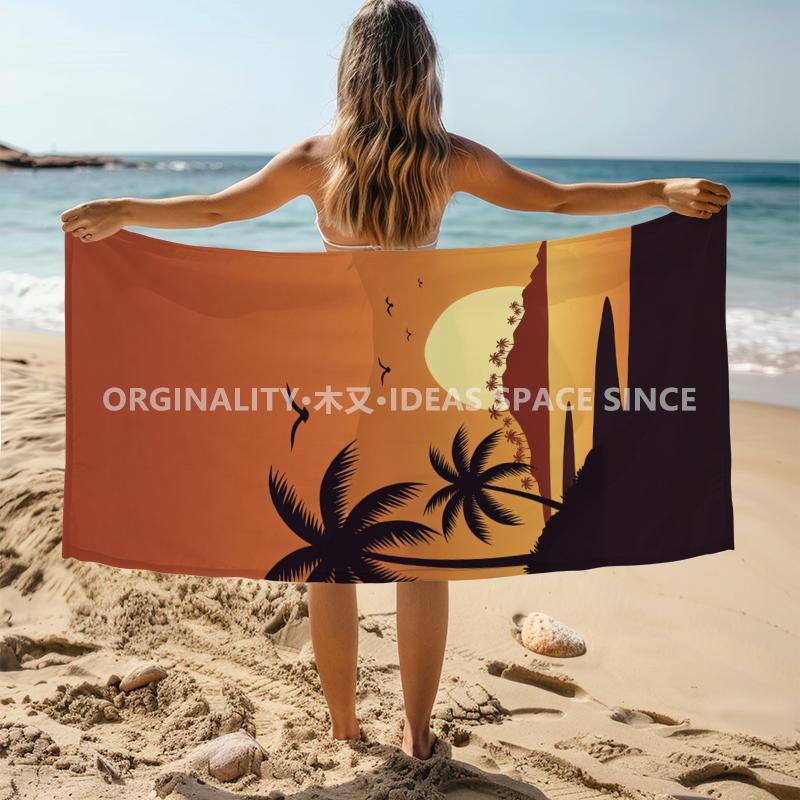 Vintage Retro Sunset Palm Beach Towel Patterned Sunscreen And Windproof Suitable For Swimming Pool Camping Travel