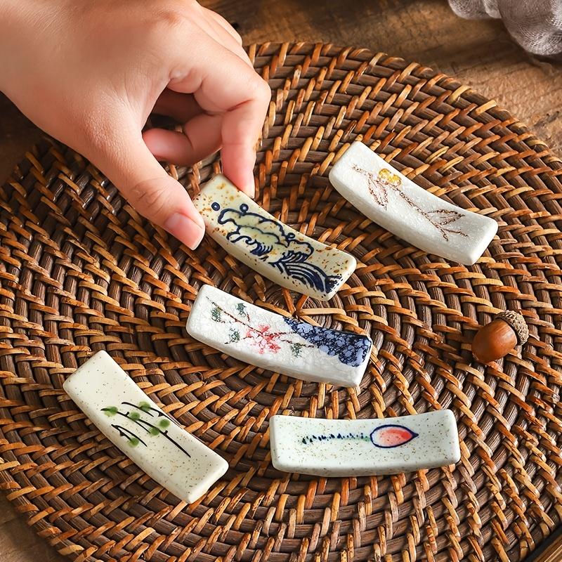 8 Stück Keramik Essstäbchenablage Set , Handbemalter Essstäbchenhalter, Westliche Messer- und Gabel- Löffelablage, Heimküchengeschirr