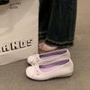 French shallow bow single shoes women's spring new flat-bottomed temperament inner height-increasing ballet shoes Mary Jane shoes