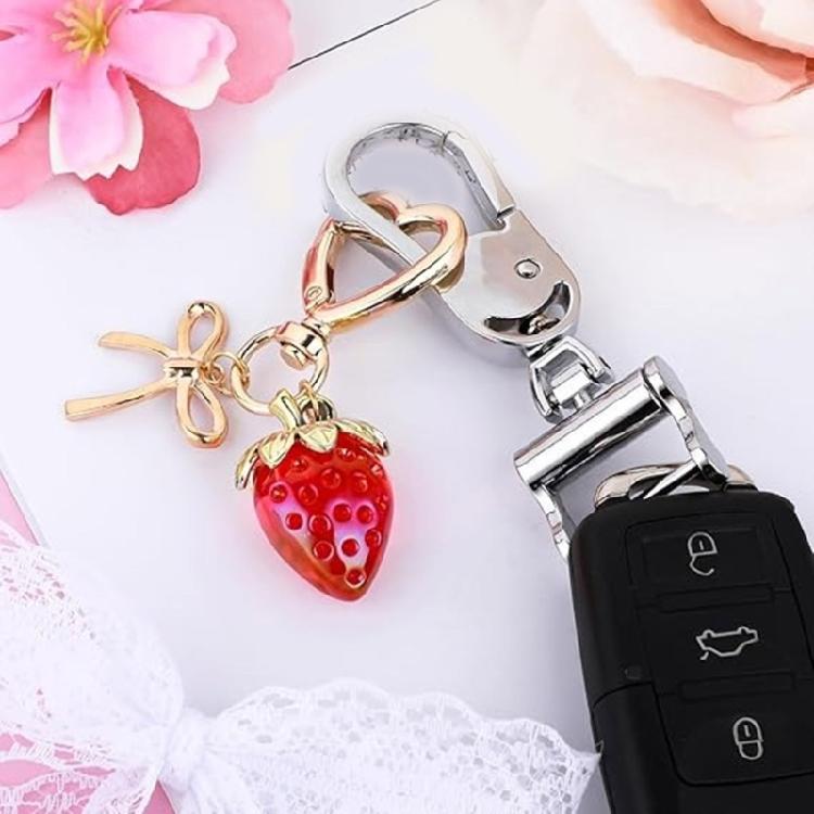 Elegant Strawberry Keychain Charm Pendant Convenient for Women Girls Fashionable Bag Charm with Heart Clasp Designs