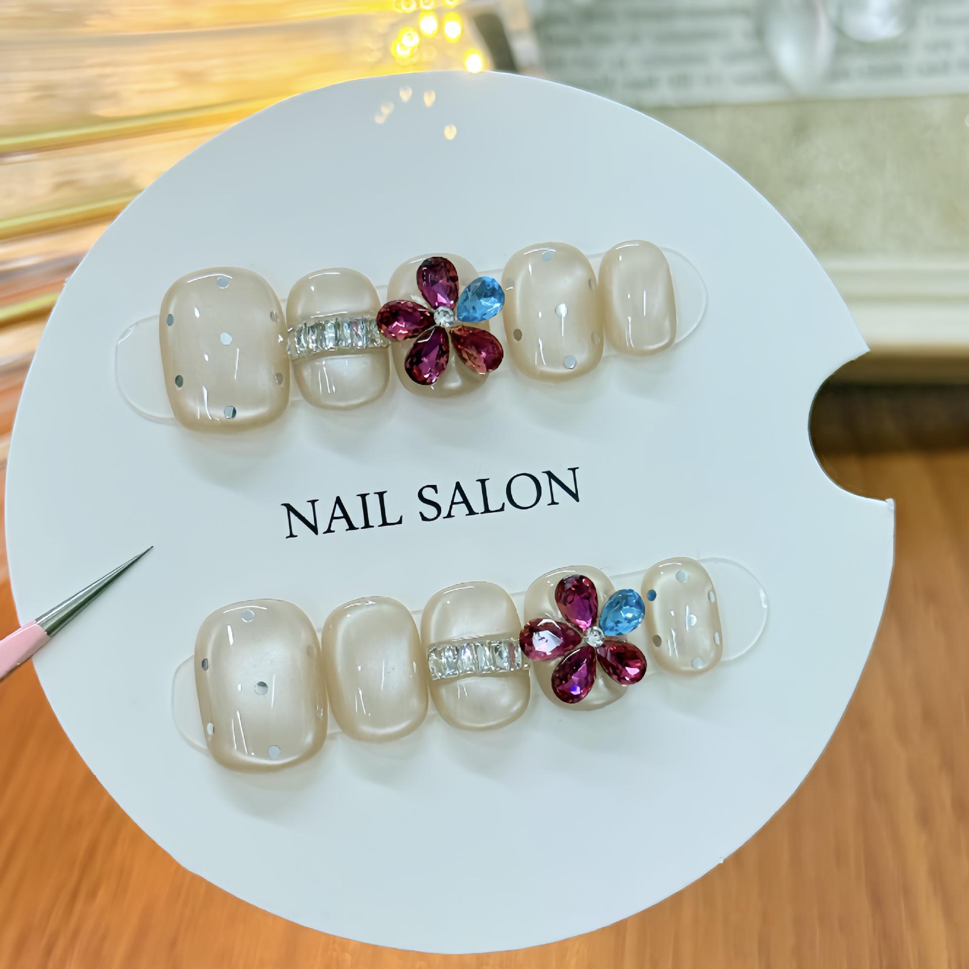 Blooming Flower Rhinestone Nail Art: Handmade Sweet & Elegant Wearable Design