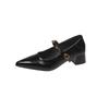 Korean Version of Thick Heel Mary Jane Retro Small Leather Shoes Women's 2025 New Autumn Pointed Head Shallow Mouth Retro Word with Single Shoes