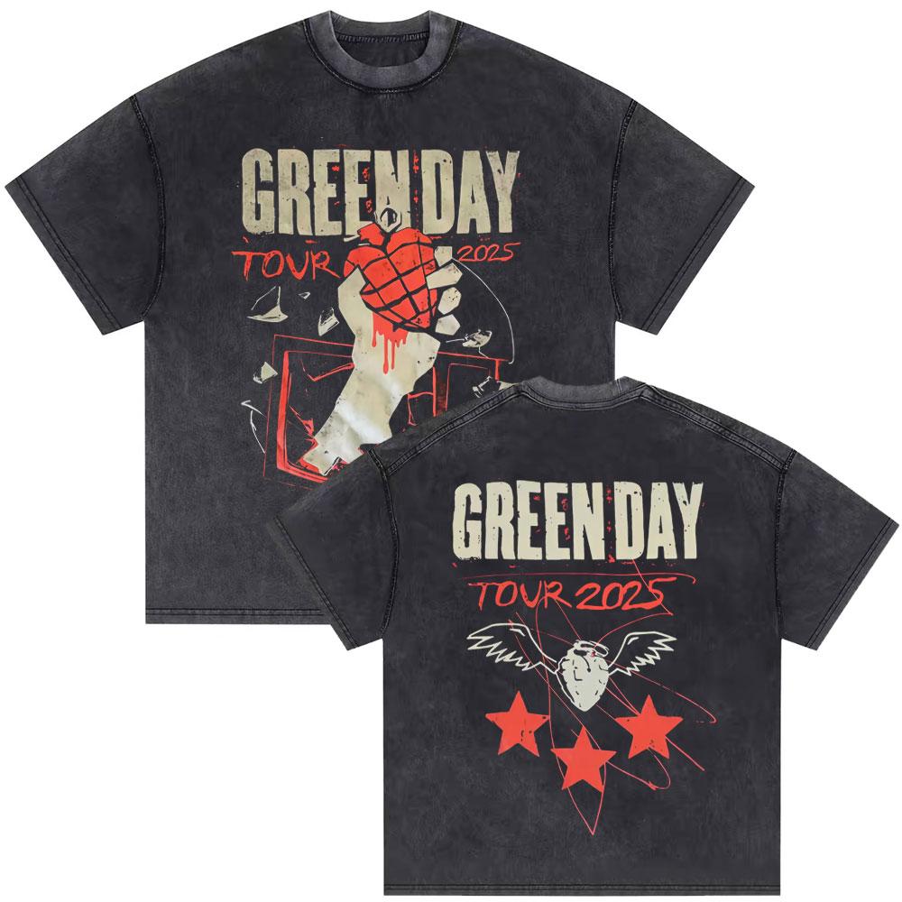 Washed Vintage Punk Band Green Day Dookie Graphic Tshirts Men Classic Gothic Rock T Shirts Male Oversized Tshirt Man Streetwear