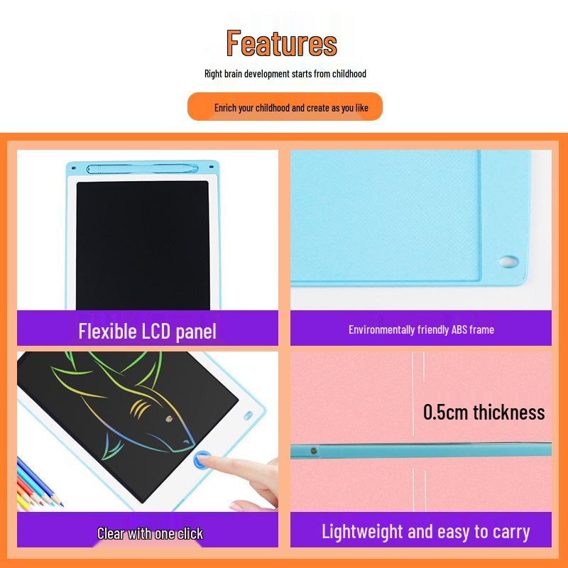White LCD Drawing Board for Kids - 8.5", 10", 12" Educational Handwriting & Art Toy