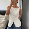 Top Colete Feminino Fashion Colorido de Botão Único Gola Redonda Sem Mangas Slim Fit