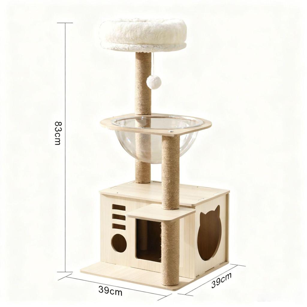 Compact Cat Tree with Bed & Space Capsule - Space-Saving Sisal Climbing Frame for Cats