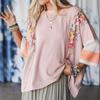 Fall New Style Women's Multi-color Printed Top - Casual and Loose Fit, Three-quarter Length Sleeves T-shirt