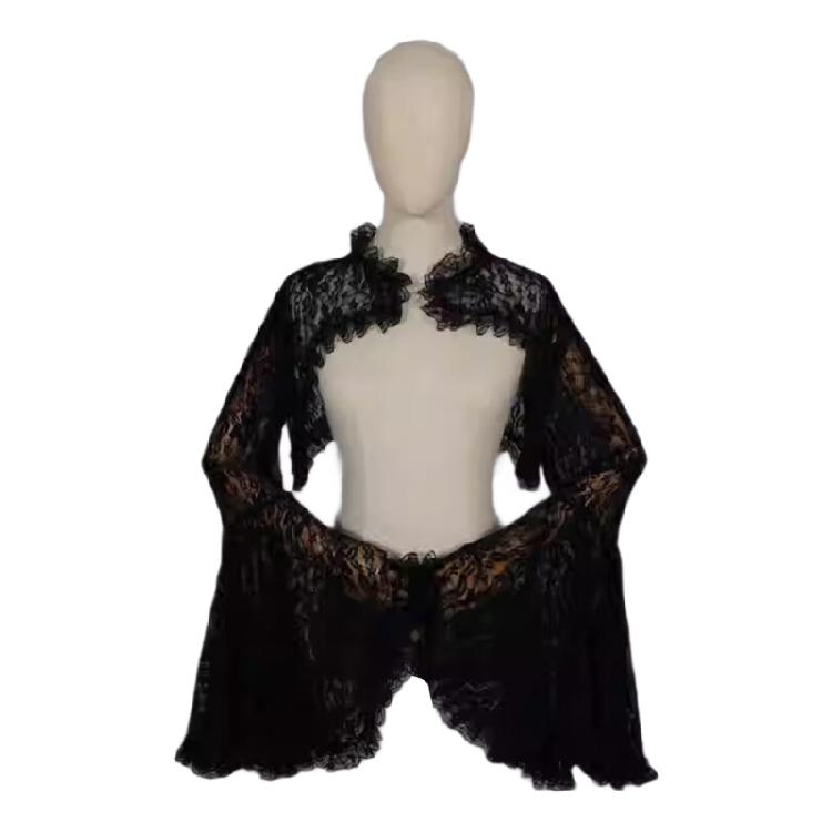 Lace Trimmed Gothic Bridal Flared Sleeve Shrug For Special