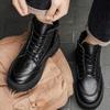 Winter High Top Warm Men's Leather Boots Black Velvet Anti Slip Thick Ankle Boots Thick Soled Wear-resistant Short Boots