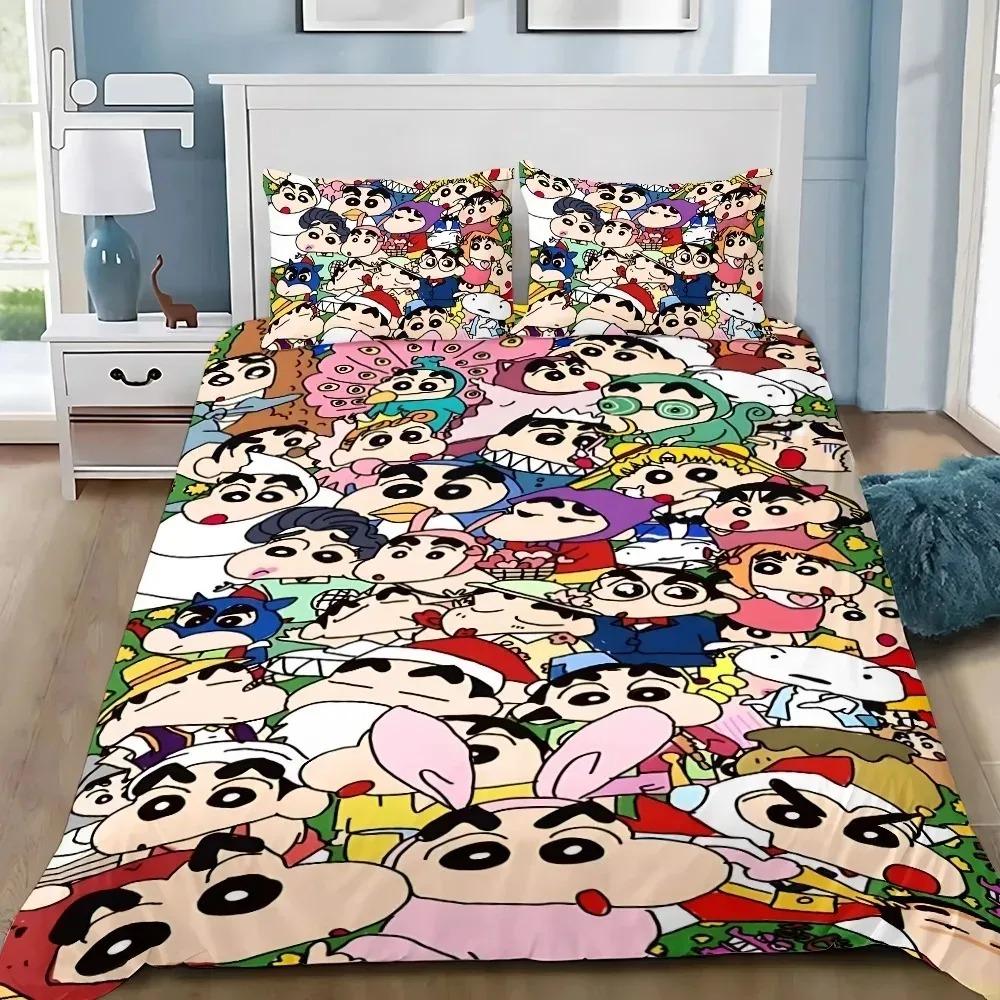 Cartoon Duvet Cover Pillowcase C-Crayon Shin Chans Bedding Set For Kids Adults Single Double Large Sizes Bedroom Decor Gift