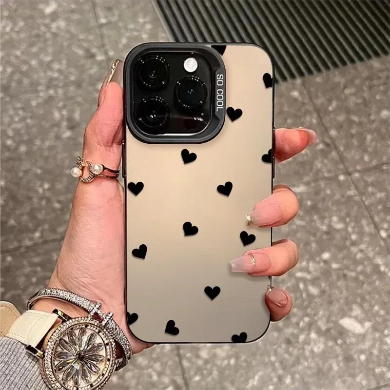 Luxury Black Love Heart Polka Dot Pattern PhoneCase For lPhone 17 16 15 14 13 12 11 Pro Max FashionShockproof Back Cover