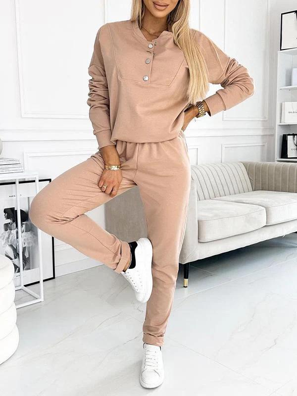 2024 Women's Casual Long Sleeve Half-Button Sportswear Set