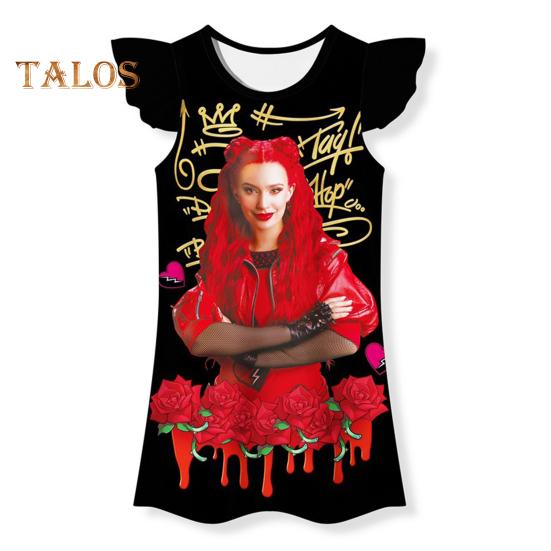 

Ночная рубашка для девочек, красное платье с круглым вырезом для детей, рукава-оборки, ночная рубашка с рисунком для девочек 3-10 лет XL чёрный