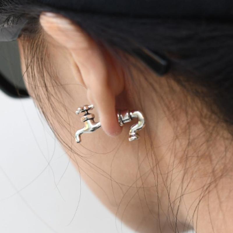 Orecchini a Bottone Forma Rubinetto Acqua Punk Industriale Per Uomo Donna Piercing Gotico Orecchino Personalità Halloween Gioielli alla Moda