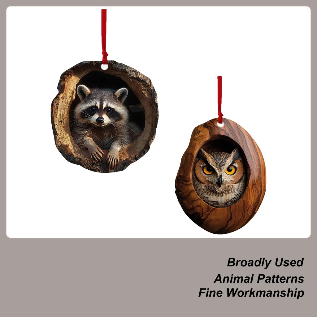 2D Acrylic Ornament Living Room Bedroom Garden Seasonal Decor Raccoon Tree Pendant Christmas Tree Animal Pattern