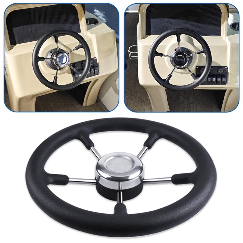 13" Diameter Stainless Steel Steering Wheel 5 Spoke Design For Recreational Boats And Professional Ships