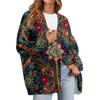 Women's Fashion Long Sleeve Print V-Neck Button Loose Cardigan Top