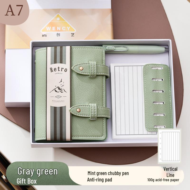 A7 Grain Leather Ring Binder Planner - Portable Pocket Journal with Blank Dot Grid Pages