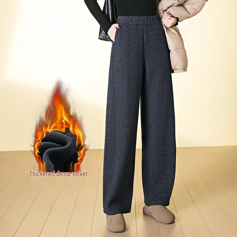 

Women s Winter Thickened Velvet Wide-Leg Wool Pants - High Waist Slimming Casual Straight Leg Design. 2XL