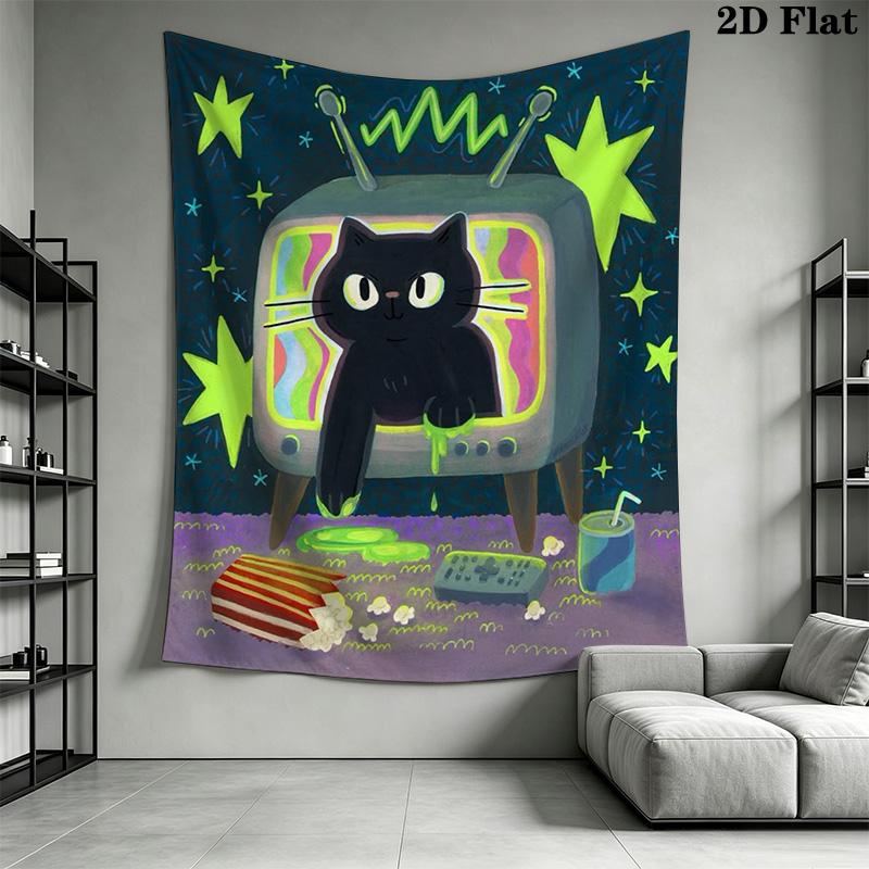 Little Black Cat Pattern Home Decor Tapestry, Wall Hanging, Decorative RV Wall Cloth.MGT0918359