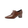 French Small Square Toe Block Heel Single Lace-Up Mid Heel Deep Mouth Women's Shoes