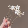 Chinese Ancient Exquisite Pearl Rhinestone Flower U-shaped Hair Comb Women Elegant Temperament Daily Metal Hairpin