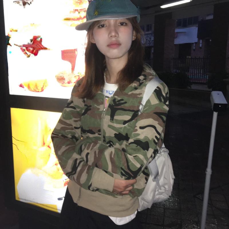 Japanese Y2k Cropped Jacket Vintage Harajuku Short Coat 2000s Korean Fashion Camouflage Zipper Hooded Sweatshirt Grunge
