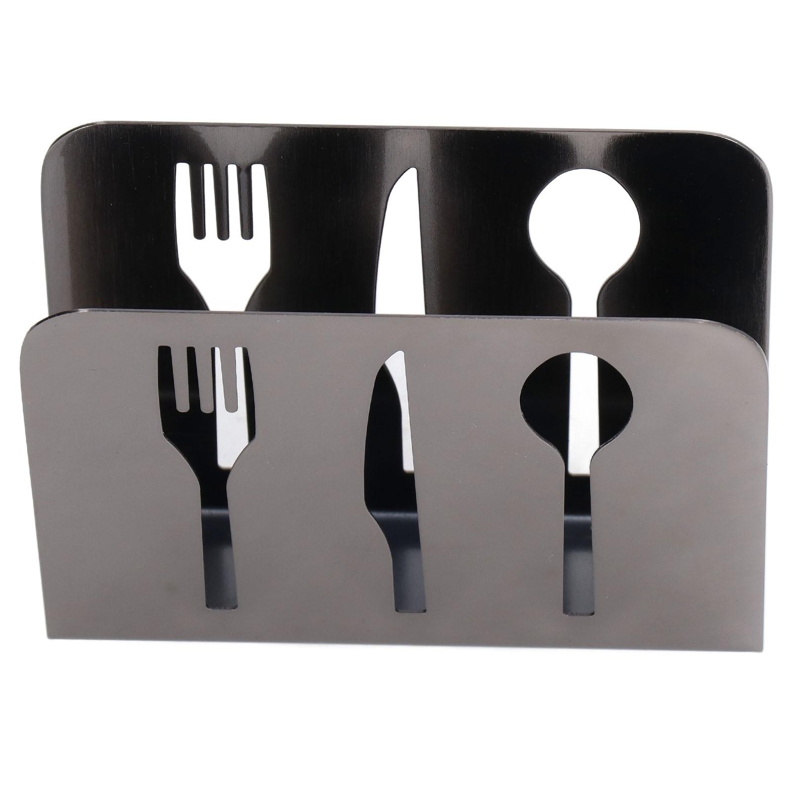 

Napkin Holder Unique Knife Fork Cutout Pattern Anti Slip Upright Metal Napkin Holder for Restaurants Hotels