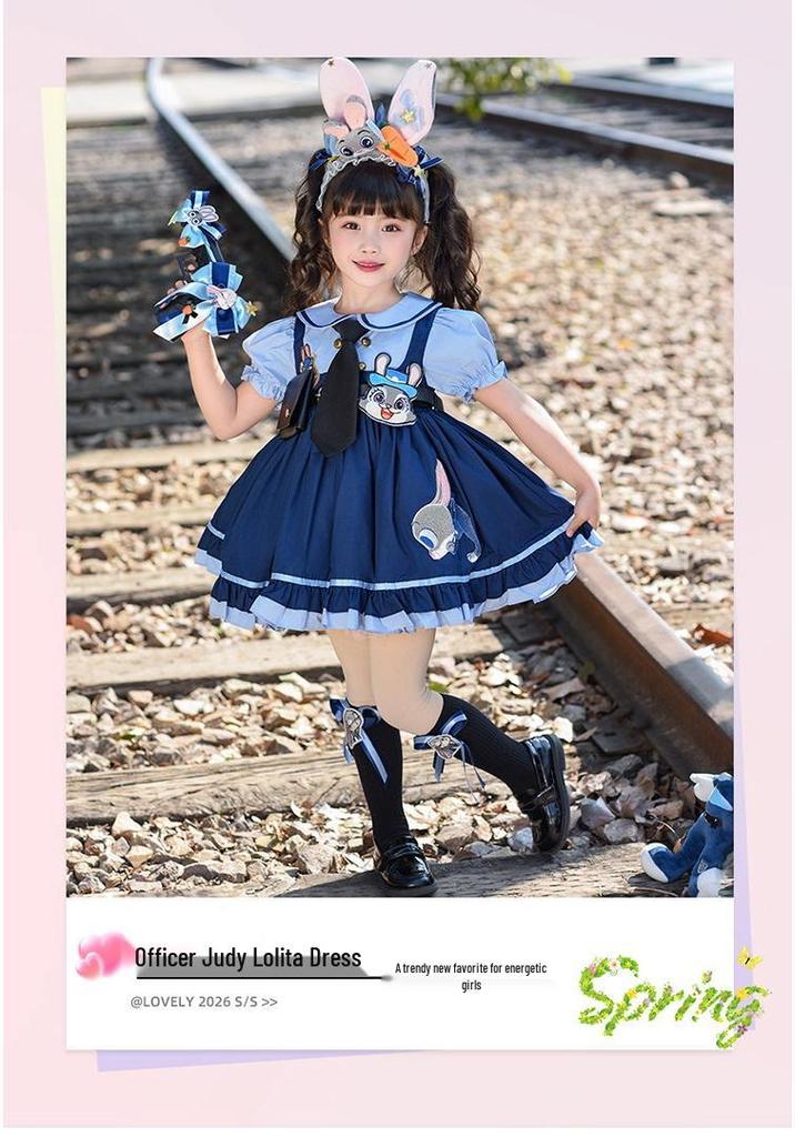 Summer Zootopia Judy Bunny Police Princess Lolita Dress for Little Girls