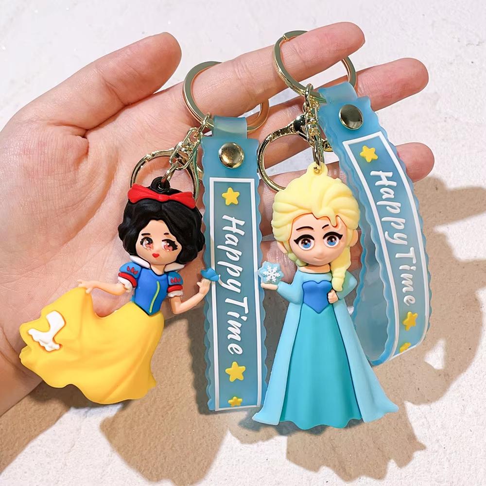 MINISO Princess Doll Keychain Snow White Ariel & Elsa Pvc Toy Phone Ornaments Bag Charms Car Key Girls Birthday Gifts