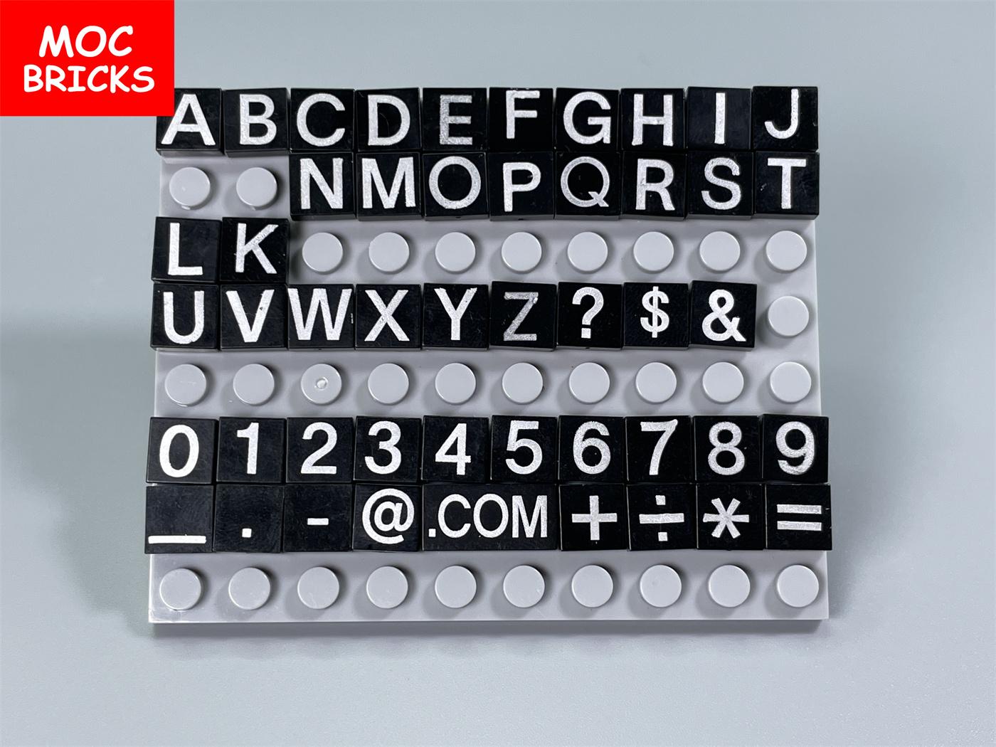 Yiran Toy 100Pcs Moc Bricks Letter Plate 1X1 Number Characters English Alphabet Printed Tile Punctuation Mark Constructing Blocks Playthings