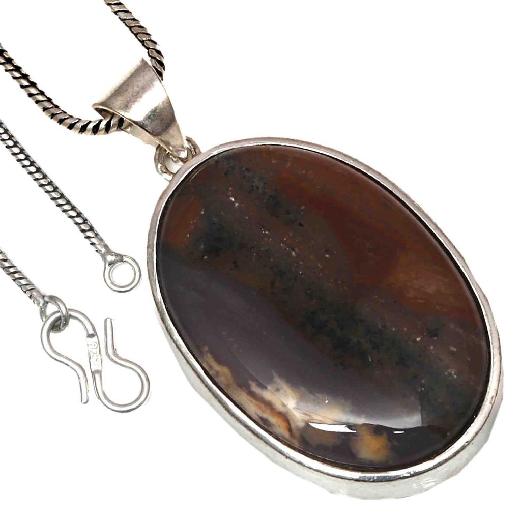 Pendant Ocean Jasper Gemstone Handicraft Valentine'Day Silver Jewelry 2.25"