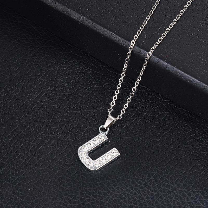 European & American Inlaid Rhinestone English Letter Choker Necklace for Women - Stainless Steel Pendant Jewelry Accessory
