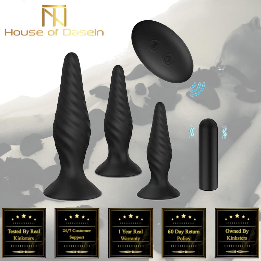 Black Silicone Butt Plug Set Wireless Anal Training Vibrating Butt Plugs