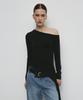 Saendeulig One Shoulder Unbalanced Strap T-Shirt_Black