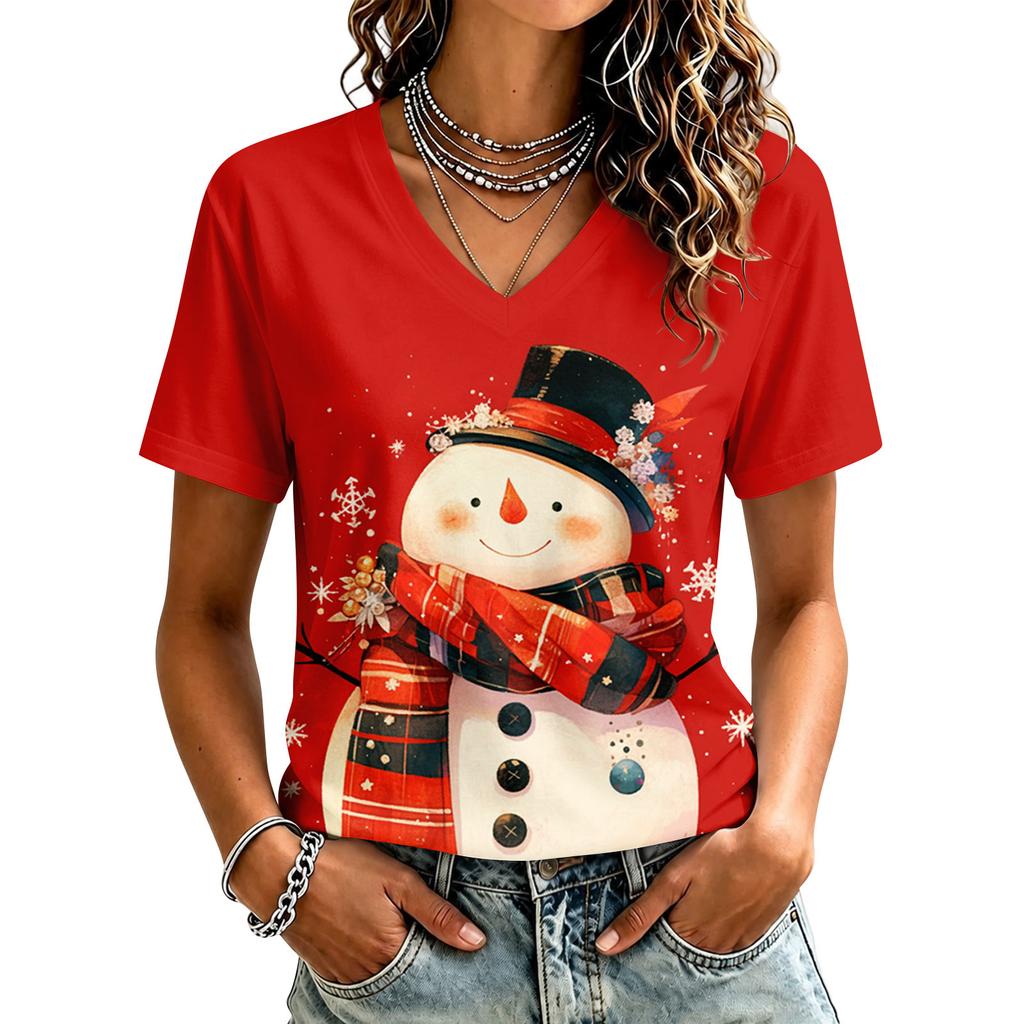 Women's Casual Christmas Printed Short Sleeve T-Shirt for Holiday and Everyday Wear