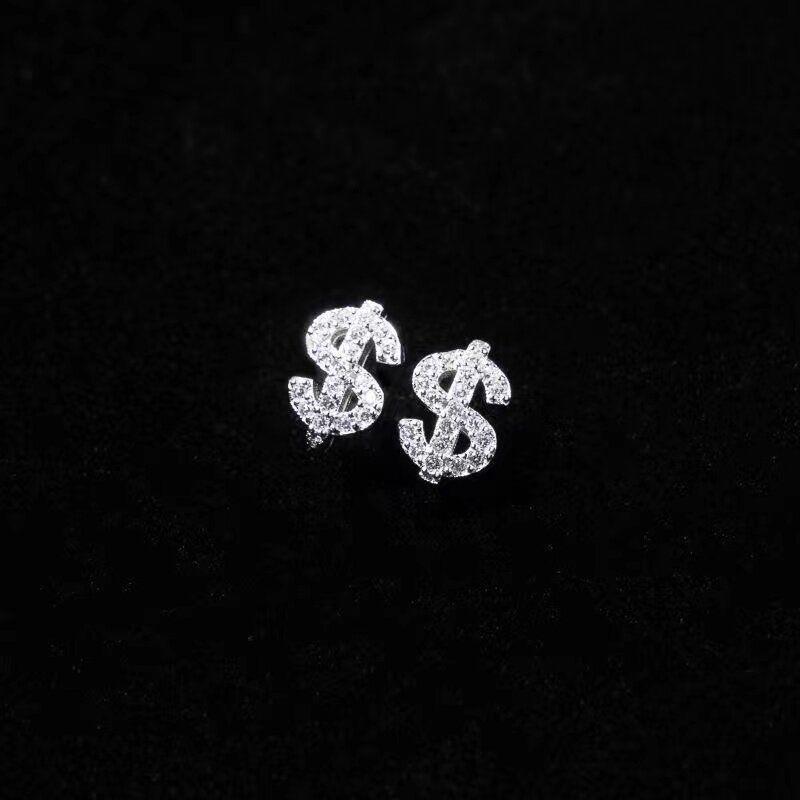Niche Style USD Men Super Flash Hip Hop Fancy Ear Studs Diamond-Studded Us Dollar Stud Earring - Single