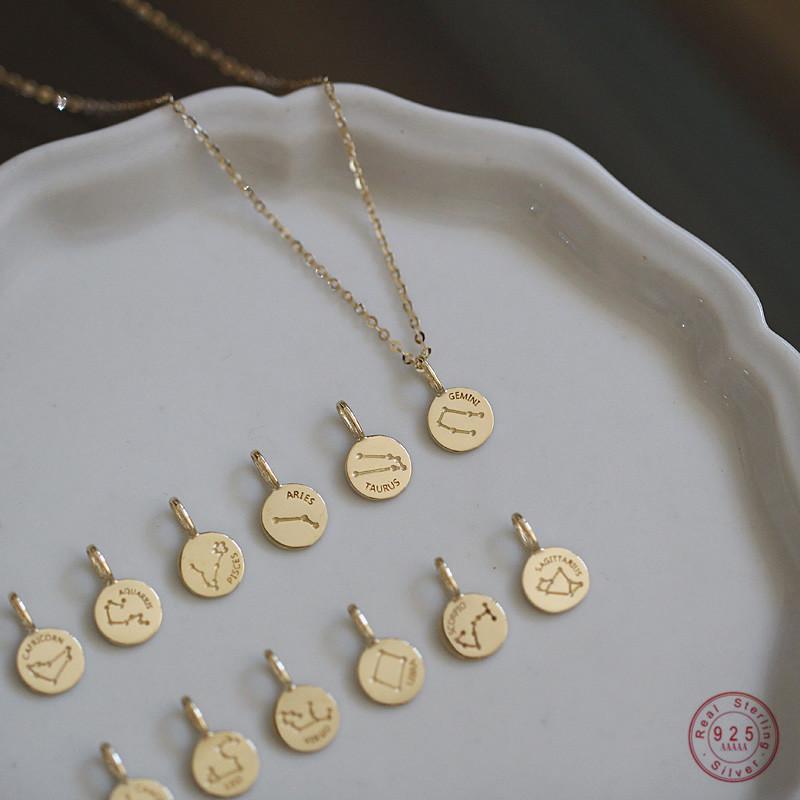 S925 Sterling Silver Plated 14k Gold Necklace Twelve Constellations Round Style Small Cute Necklace Women Jewelry Gift