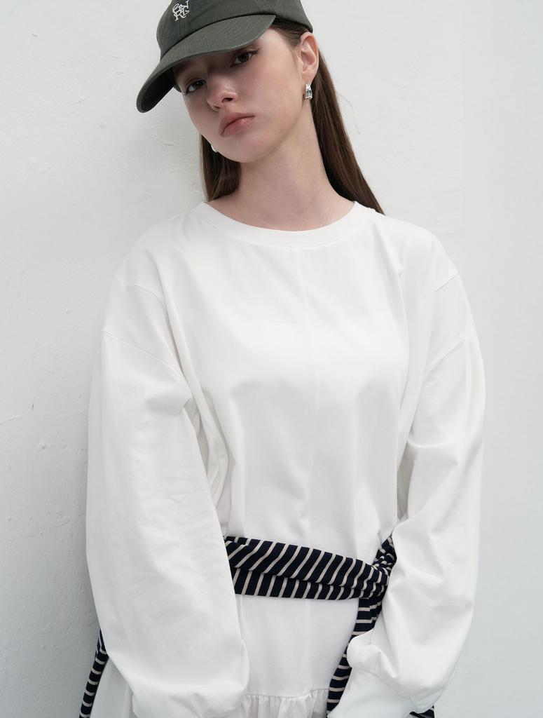 General Idea Loose Fit Ruffle Jersey Dress [White] / Wbe3L15502