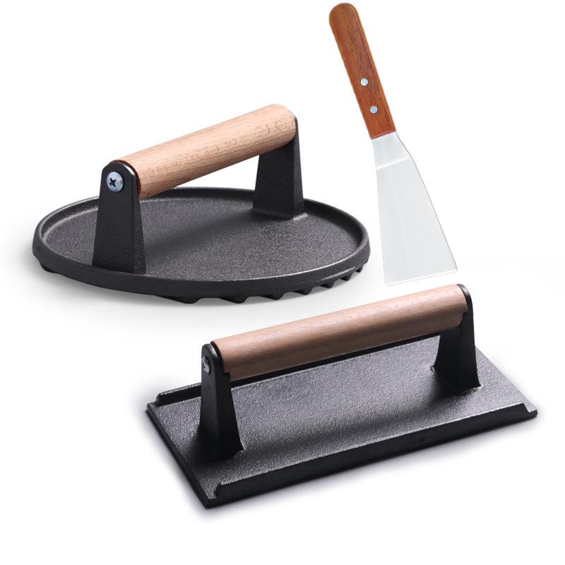 Cast Iron BBQ Steak Press & Pot Lid - Kitchen & Outdoor Grill Tool Set