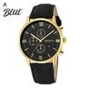 Men Wrist Watch Calendar Faux Pointer Display Dial Precise Quartz Round Shockproof Scratch-resistant Leather Strap